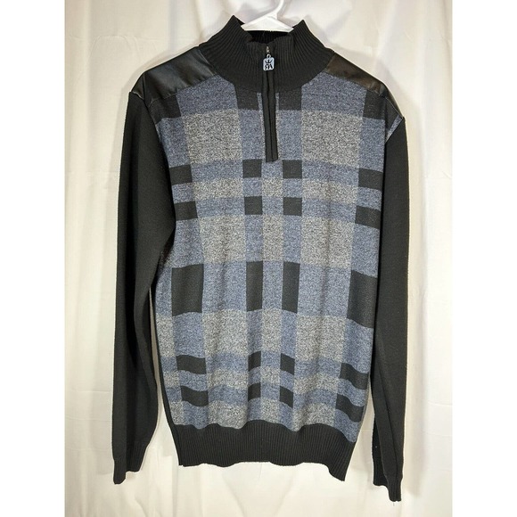 Red Ape Other - Red Ape sweater Mens Sz L Black Pullover 1/4 Zip striped Long Sleeve vinyl back